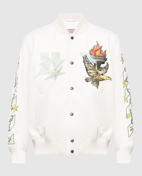 Off-White Белый кожаный бомбер с принтом 44MJA122Z26L003