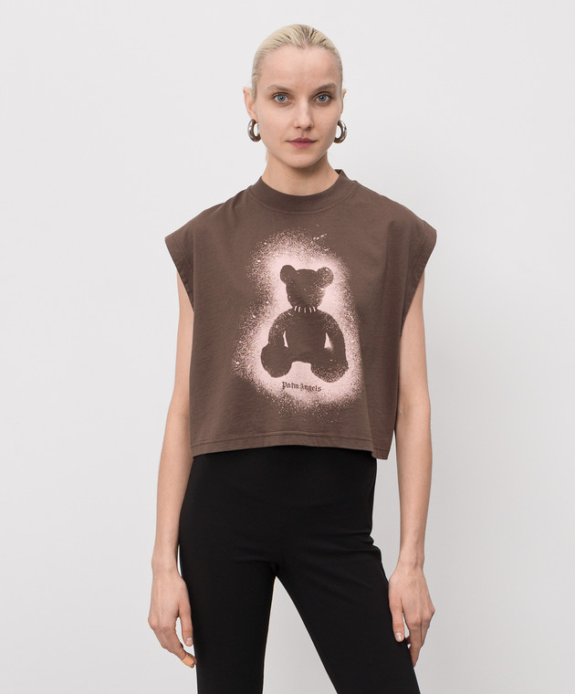 Palm Angels Коричневый топ Spray Bear PWAC022S26JER001 изображение 3