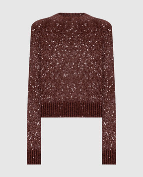 Brunello Cucinelli Коричневий джемпер з льону, кашеміру та шовку в паєтки MDJ547000