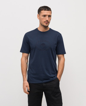 Stefano Ricci Синяя футболка с вышивкой эмблемы MNH6104970803