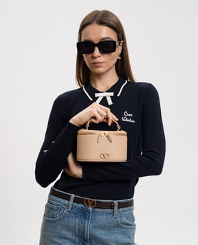 Valentino Бежева шкіряна сумка крос-боді VLogo 8W2P0AX8SNP