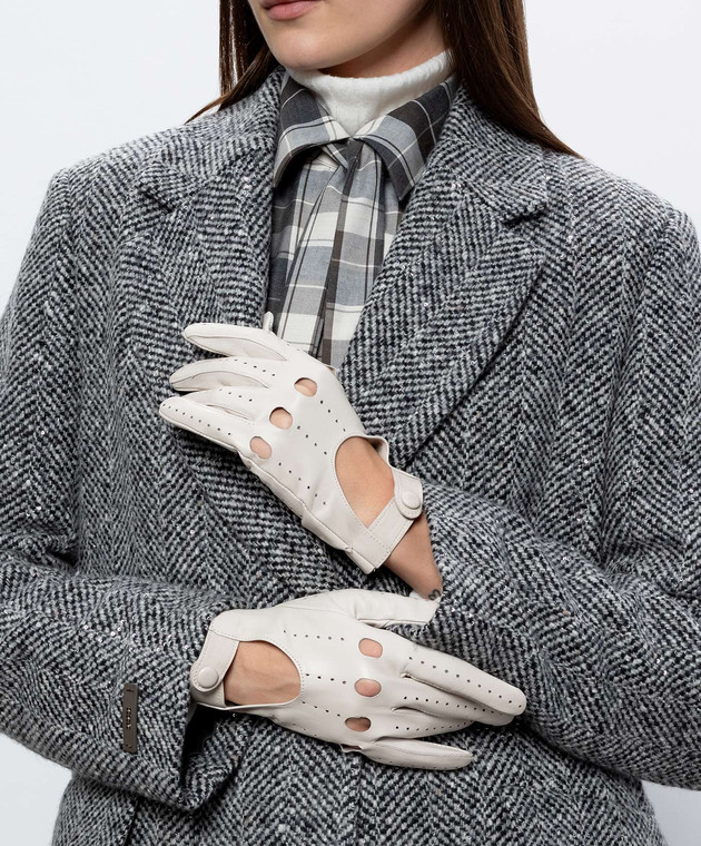 Sermoneta Gloves Бежевые кожаные перчатки с перфорацией GUIDADONNA изображение 2