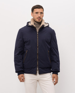 Brunello Cucinelli Синій пуховик з хутром MV4061606