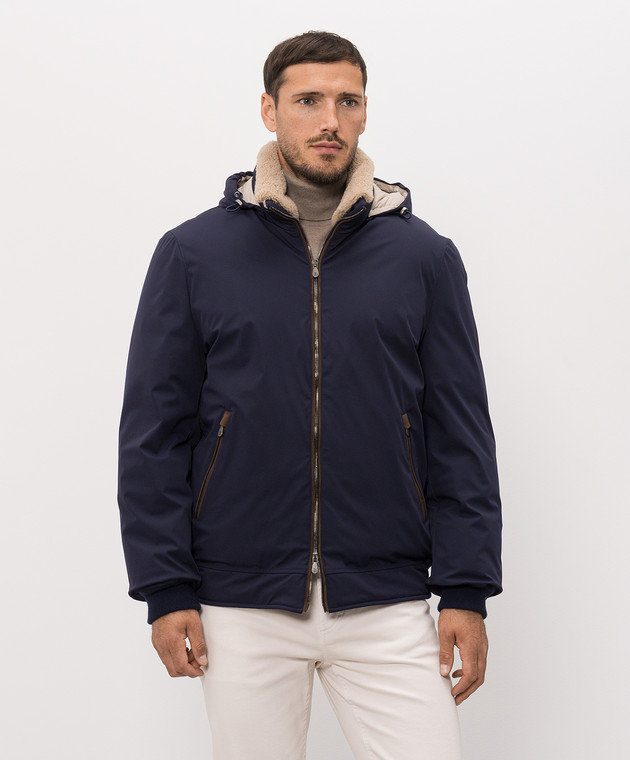 Brunello Cucinelli Синій пуховик з хутром MV4061606 зображення 3
