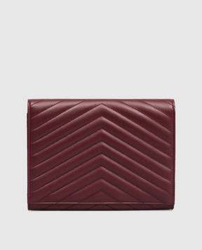 Saint Laurent Бордовая кожаная сумка-клатч с монограммой логотипа 759533AAA44