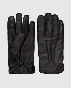 Trussardi Черные кожаные перчатки с эмблемой E302X000003NMG001L40