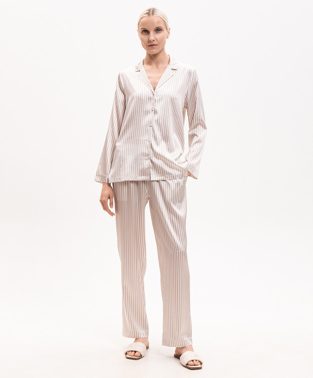 Dore & Rose Бежева піжама в смужку із шовку SILKPJSET зображення 2
