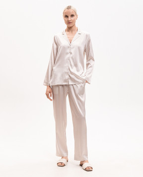 Dore & Rose Бежева піжама в смужку із шовку SILKPJSET