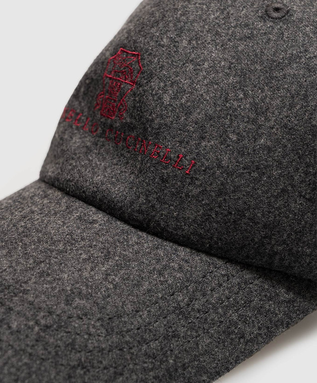 Brunello Cucinelli Серая кепка из шерсти с вышивкой логотипа M038P9850 изображение 4
