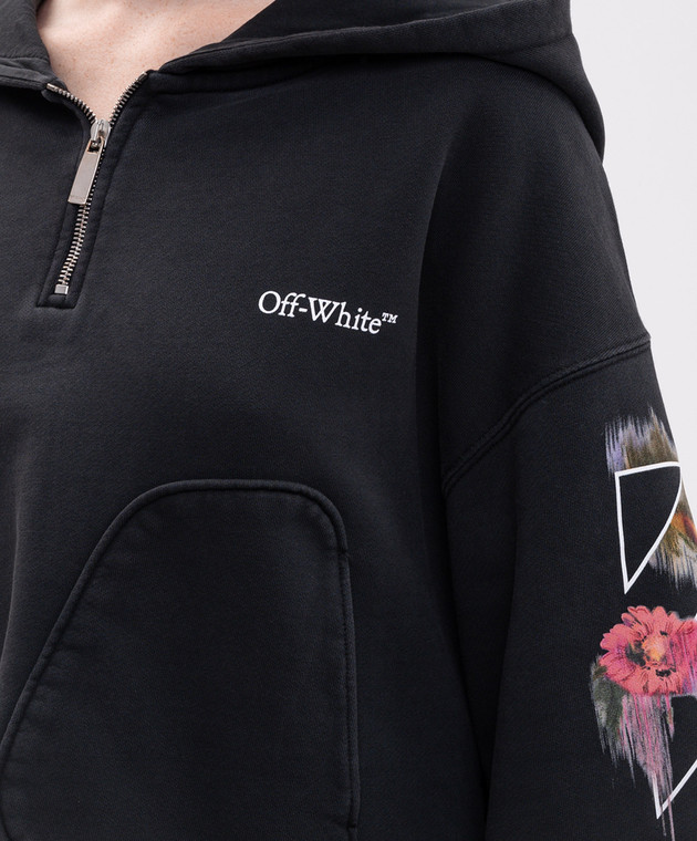 Off-White Серое укороченное худи с принтом 2FE00499T изображение 5