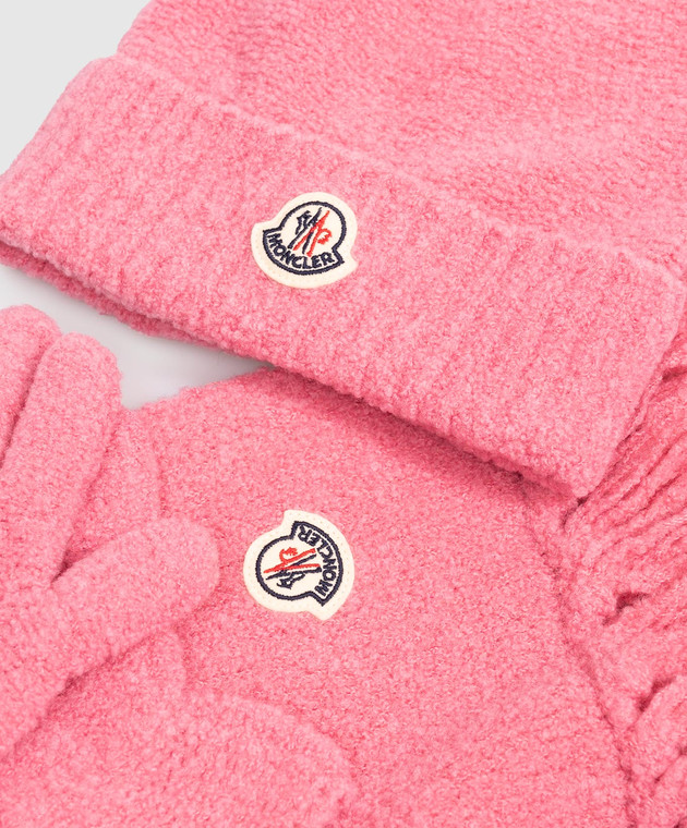 Moncler ENFANT Детский розовый комплект из шапки, шарфа и перчаток с нашивкой логотипа L29543G00001M1125 изображение 3