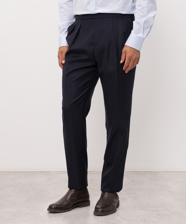Brunello Cucinelli Синие брюки из шерсти и шелка MY460PS04 изображение 3