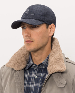 Brunello Cucinelli Синя кепка з вовни з вишивкою логотипа M038P9850