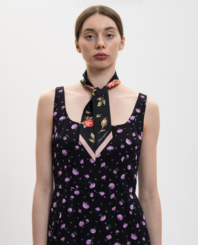 Dolce&Gabbana Черная лента твили из шелка в цветочный принт FS215AGDDPM