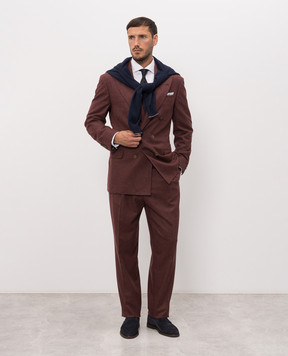 Brunello Cucinelli Бордовий двобортний костюм з вовни та кашеміру ME4999CPNH