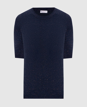 Brunello Cucinelli Синій топ з кашеміром в рубчик M9A822200P