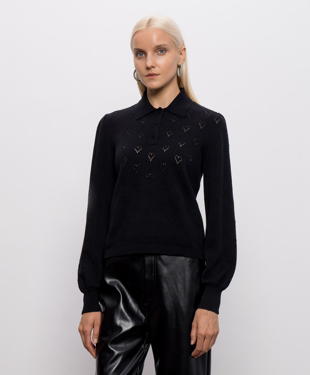Twinset Черное поло с кашемиром с ажурным узором 262TP3022 изображение 3