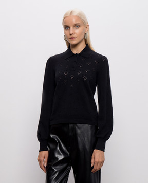 Twinset Черное поло с кашемиром с ажурным узором 262TP3022