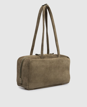 Christian Villa Замшевая сумка-боулер цвета хаки 06405