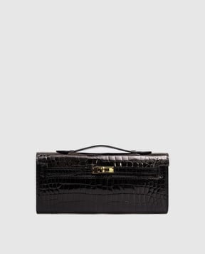 Babe Pay Pls Чорний глянцевий клатч зі шкіри крокодила 200327LSM