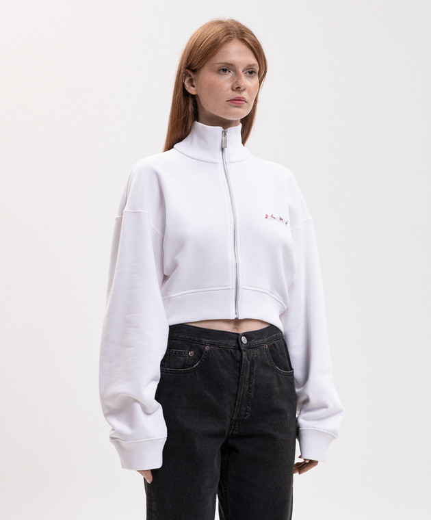 Off-White Белая укороченная спортивная куртка с принтом логотипа 2FE00508T изображение 3