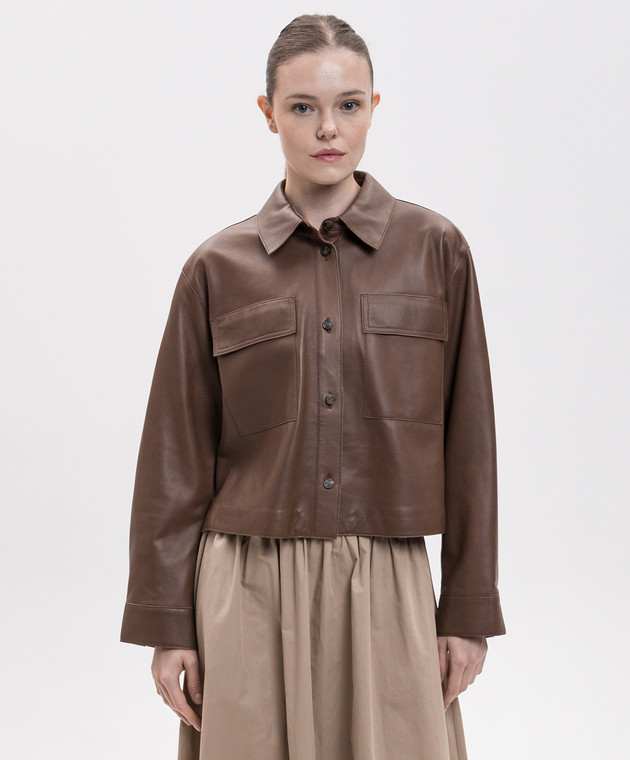 Max Mara Weekend Коричневая кожаная куртка PIOVRA WKDPIOVRA изображение 3