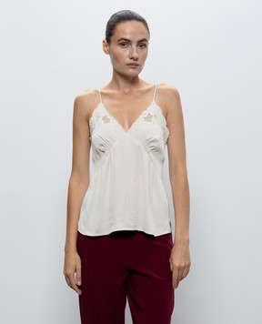 Twinset Топ цвета айвори с цветочной вышивкой 262TT2174