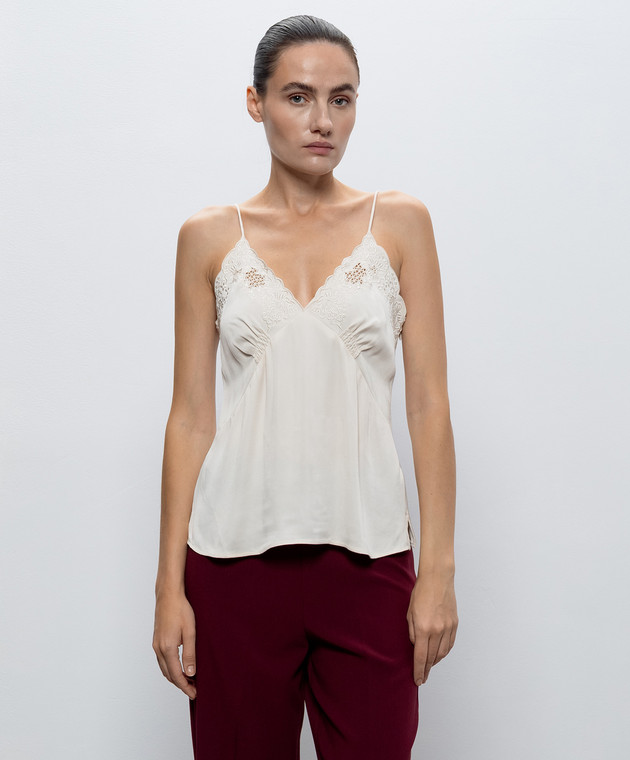 Twinset Топ цвета айвори с цветочной вышивкой 262TT2174 изображение 3