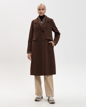 MooRER Коричневе двобортне пальто Almeida з вовни та кашеміру зі знімною пуховою курткою ALMEIDACWX