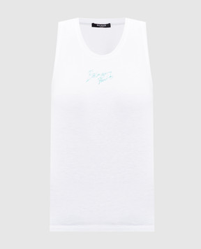 Balmain Білий топ з принтом логотипа GF1EB075BD40