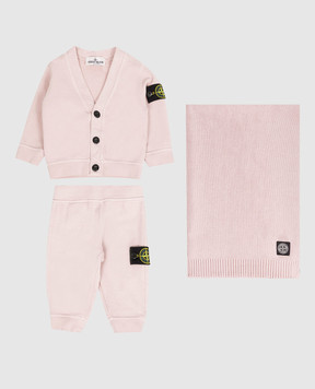 Stone Island Дитячий рожевий комплект з кардигана, штанів та ковдри L1S16M200001S0917