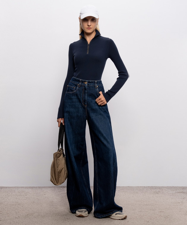 Brunello Cucinelli Синий джемпер из шерсти и кашемира в рубчик M14817604P изображение 2