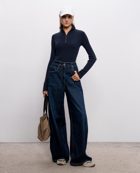 Brunello Cucinelli Синій джемпер з вовни і кашеміру в рубчик M14817604P