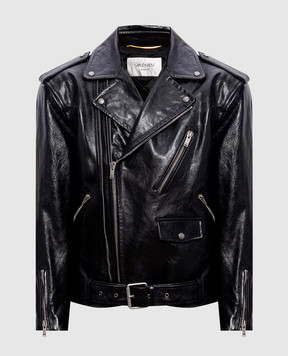 Saint Laurent Черная кожаная глянцевая косуха 865076YCUX2