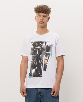 Off-White Белая футболка Tape Mercy с принтом 44MAA16MF26J00I