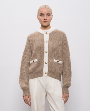 Brunello Cucinelli Бежевый кардиган с шерстью и кашемиром с пайетками MSJ546316