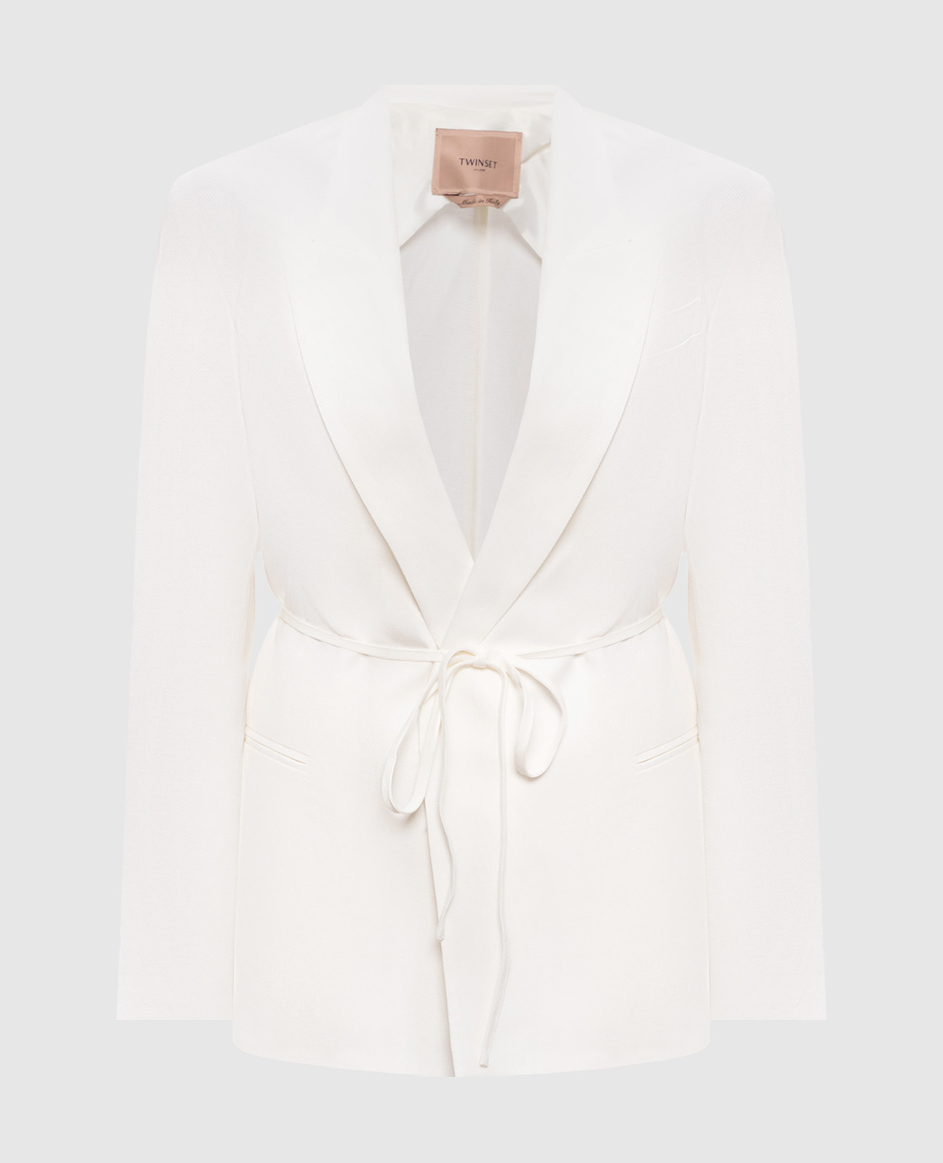 Білий жакет з льоном на запах