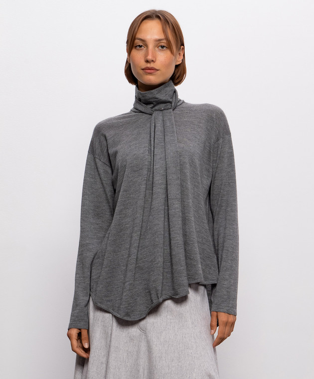 Brunello Cucinelli Серый гольф из кашемира и шелка с цепочкой мониль M13847504P изображение 3