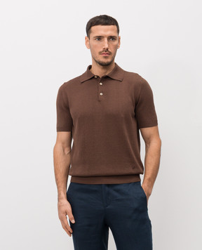 ISAIA Коричневое поло из льна и шелка MG8361Y0508