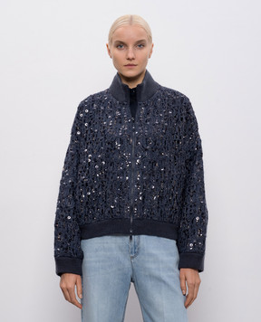 Brunello Cucinelli Синий ажурный кардиган с мохером и шелком MRCR18906