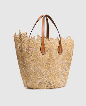 Ermanno Scervino Life Бежевая сумка-тоут в цветочный узор с рафией D484S500ZQP