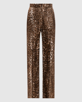 Max Mara Коричневые брюки TROMANA из шелка в леопардовый принт MSTROMANA