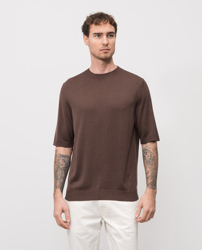 ISAIA Коричнева футболка із шовку MG8260Y0470