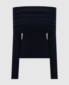 Max Mara Синий свитер MXMFARETRA из кашемира с открытыми плечами MXMFARETRA