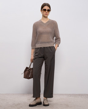 Peserico Коричневий ажурний пуловер з льоном A99028F079106B