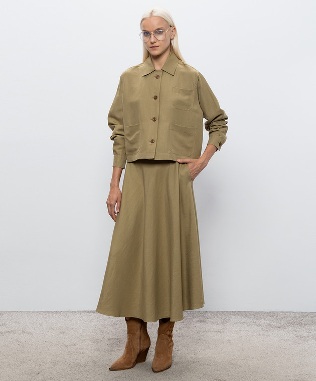 Max Mara Сорочка PALLORE з льону та шовку кольору хакі MXMPALLORE зображення 2