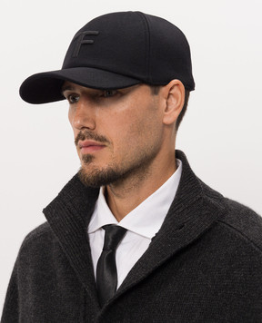 Tom Ford Черная кепка из кашемира с вышивкой монограммы MH005TCW003G