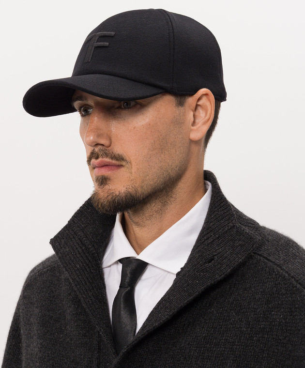 Tom Ford Черная кепка из кашемира с вышивкой монограммы MH005TCW003G изображение 2
