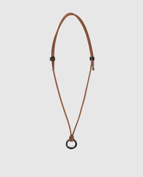 Brunello Cucinelli Коричневий шкіряний шнурок для окулярів з логотипом MACP9G002