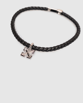 Off-White Чорний шкіряний браслет з підвіскою Arrow OMOA10NC99MET001